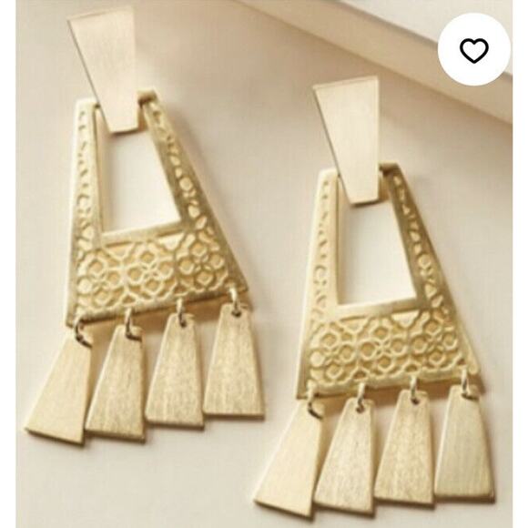 Kendra Scott Kase Gold Plated Geometric Filigree Pattern Fringe Dangle Earrings - Picture 14 of 14